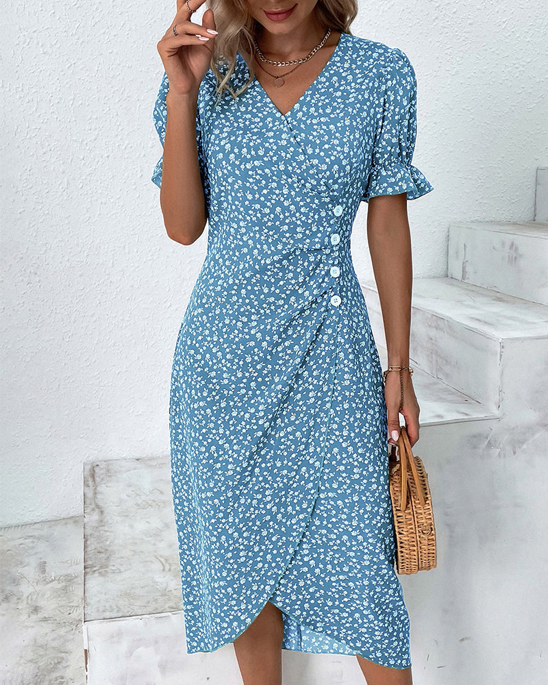 Rosa | Elegant Kjole med Blomsterprint og V-hals