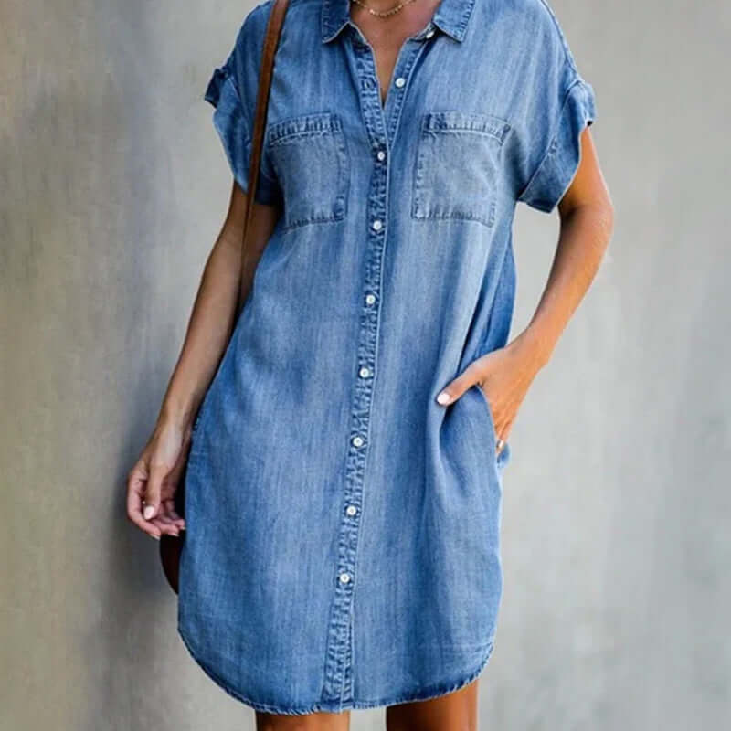Camilla | Elegant Denim Skjortekjole til Kvinder