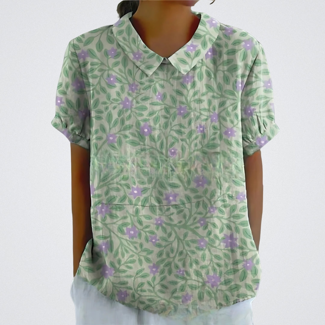 Lina | Blomstret Linnedbluse
