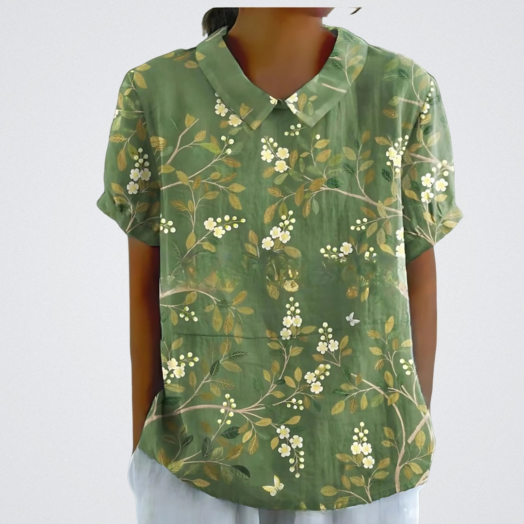 Lina | Blomstret Linnedbluse
