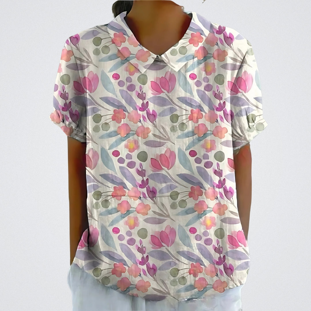Lina | Blomstret Linnedbluse
