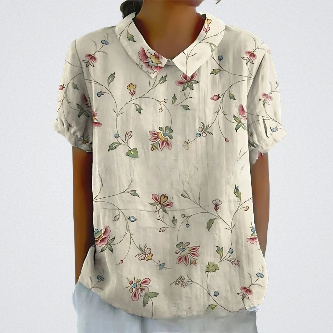 Lina | Blomstret Linnedbluse