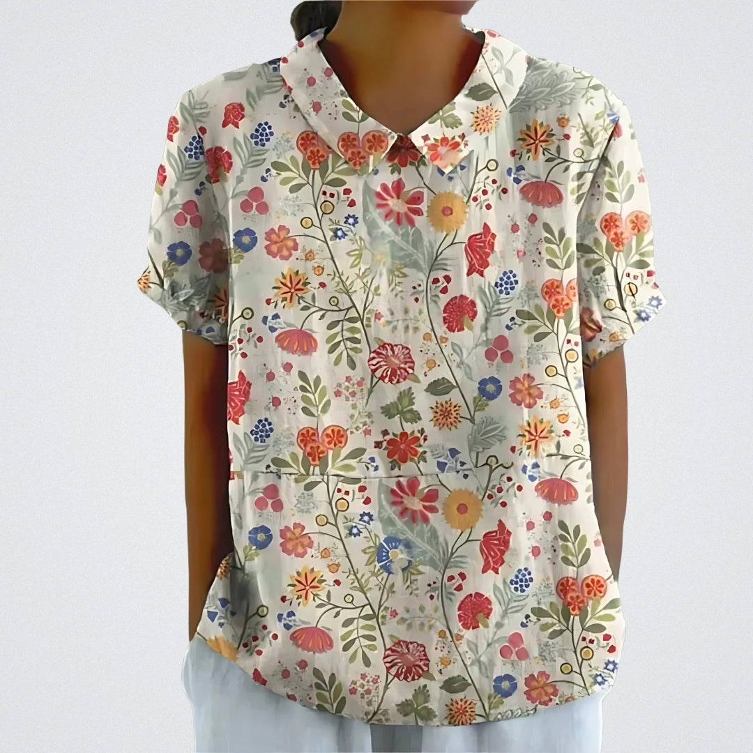 Lina | Blomstret Linnedbluse
