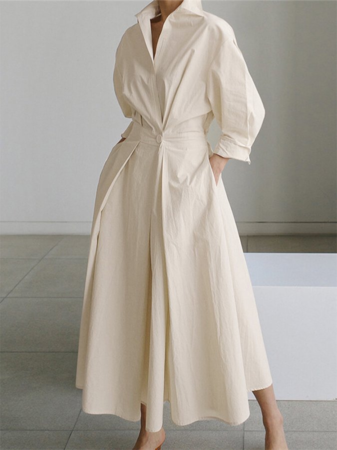 Clémence | Elegant Midi Kjole med Knapper