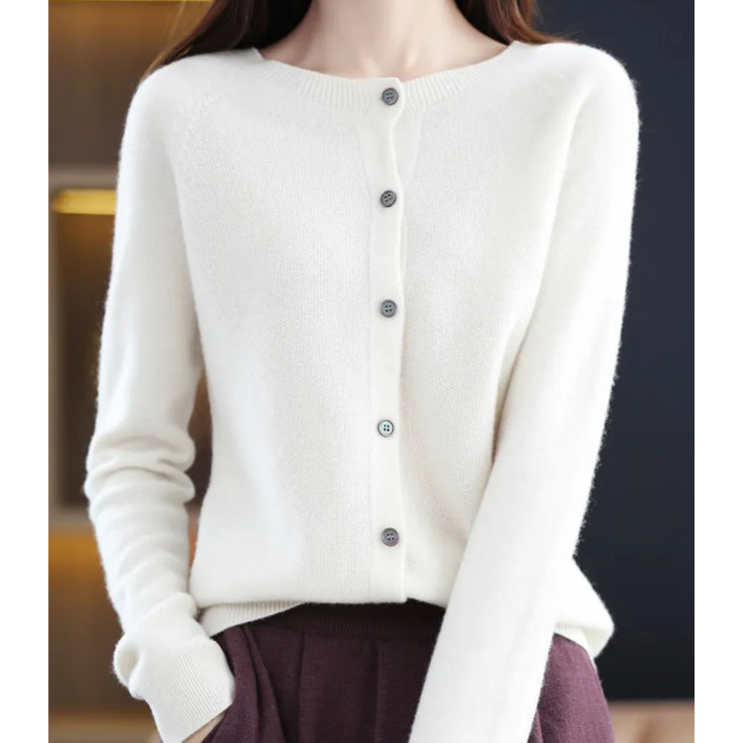 Lea | Dame Cardigan Sweater med Rund Halsudskæring