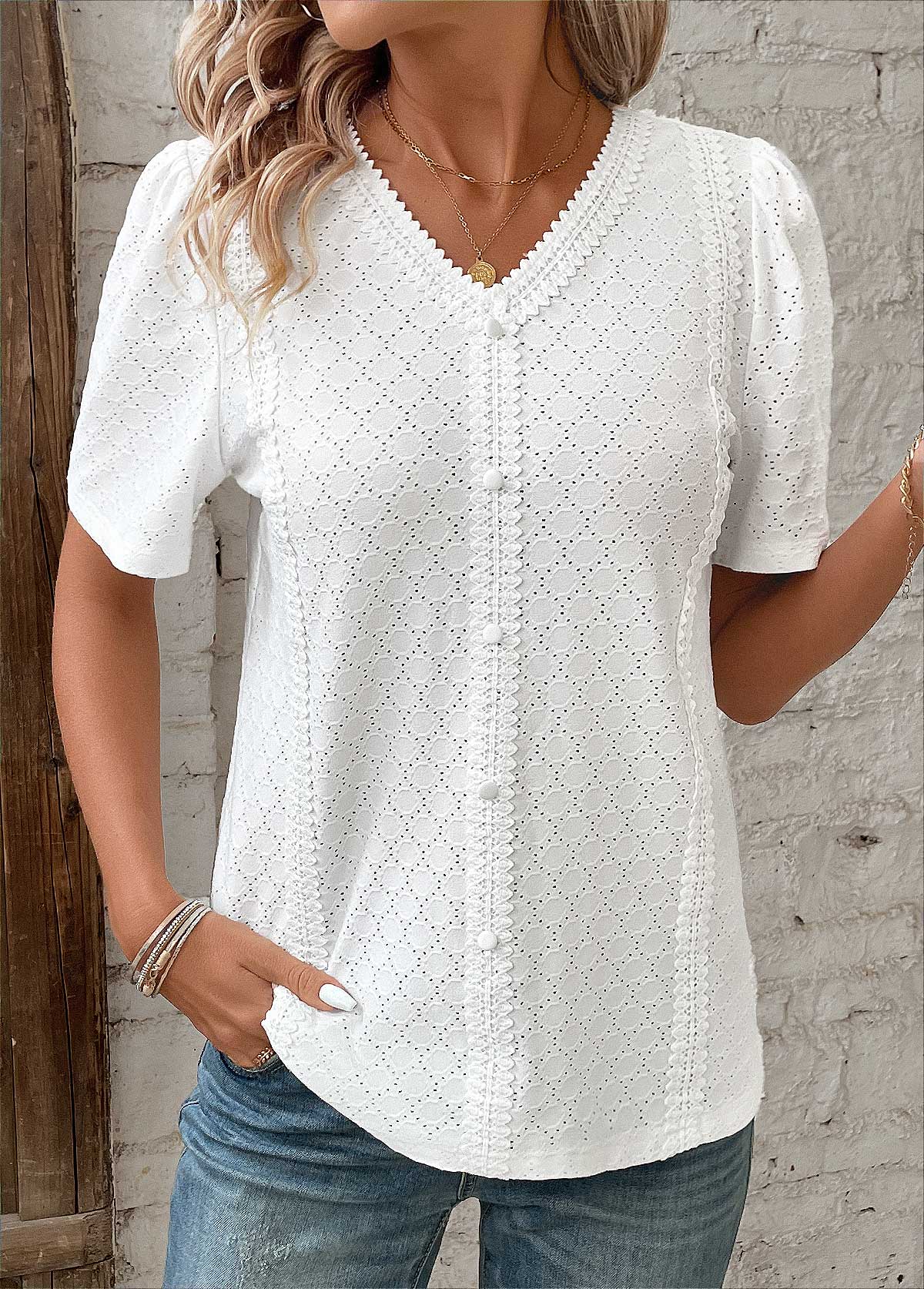 Elegant patchwork bluse med moderne design