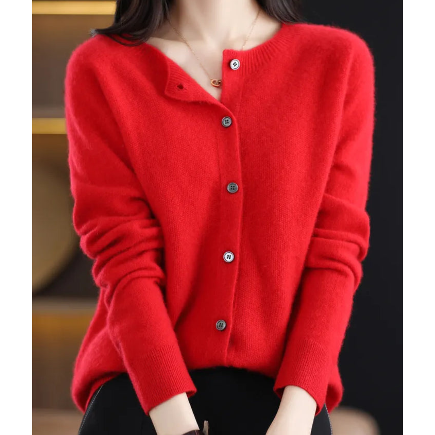 Lea | Dame Cardigan Sweater med Rund Halsudskæring
