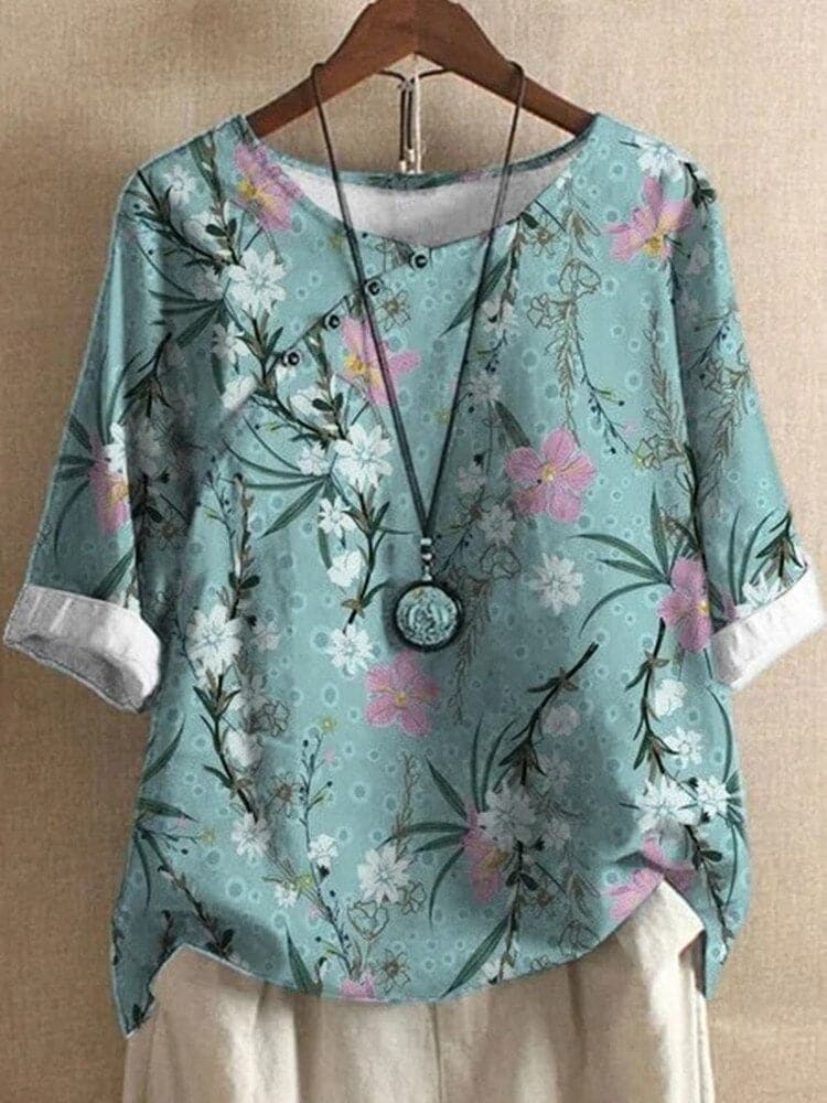 Bluse med blomsterprint og afslappet pasform