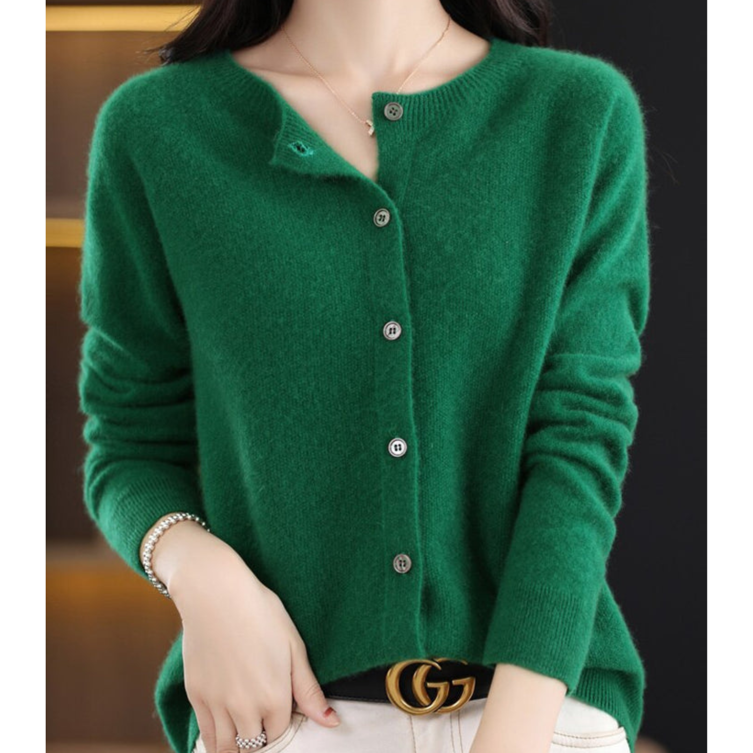 Lea | Dame Cardigan Sweater med Rund Halsudskæring