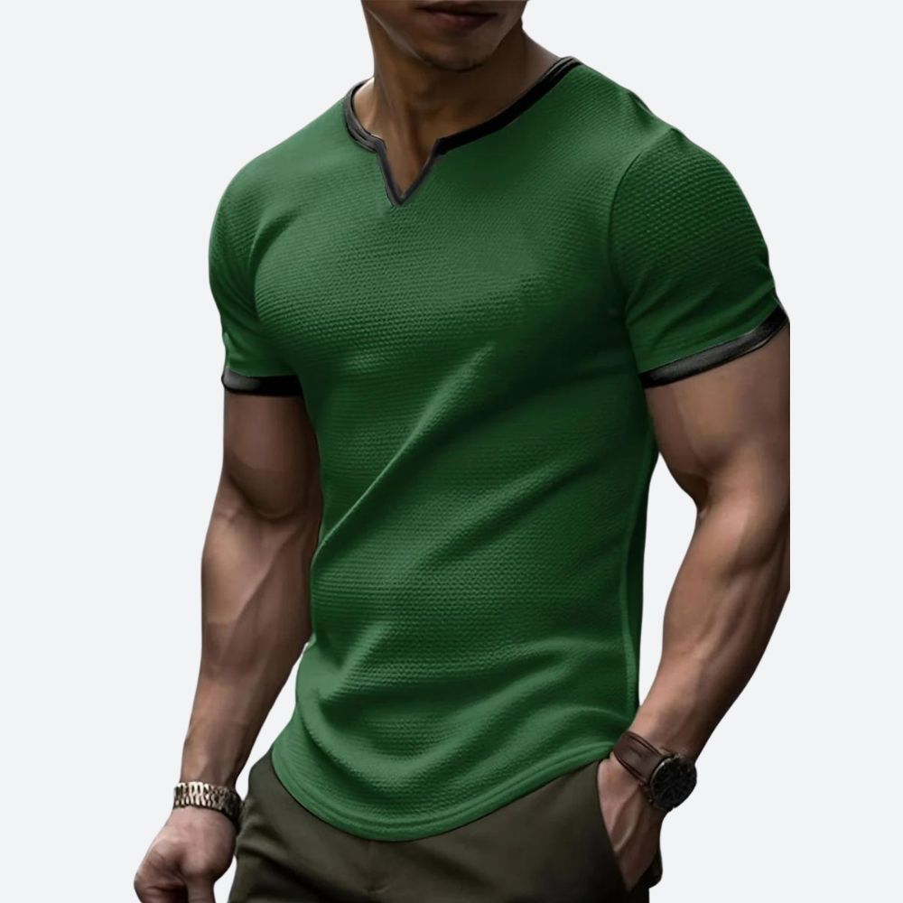 V-Hals T-shirt i Waffle-Strik