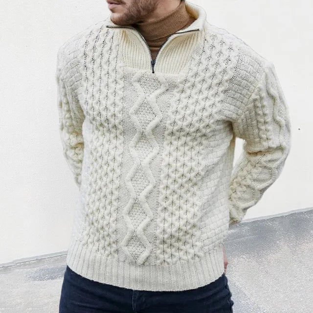 Nikolaj | Sweater med lynlås og strikdetaljer til mænd