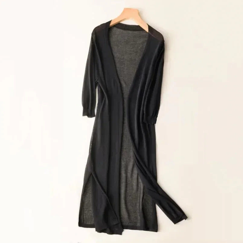 Rebecca | Let Kvinders Letvægts Lang Cardigan med Åben Front