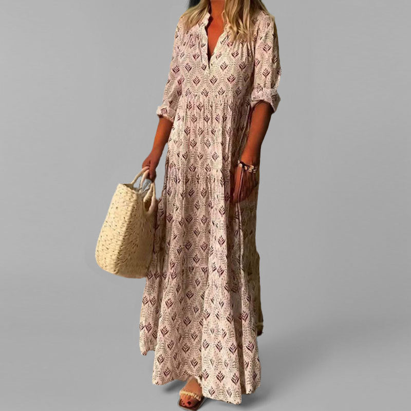 Freja | Let og Løs Bomulds Maxikjole med Vintageprint