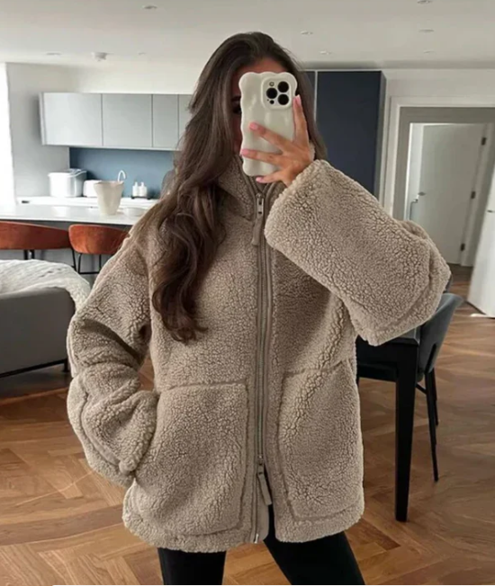 Josefine | Varm Dame Teddyjakke med Lynlås