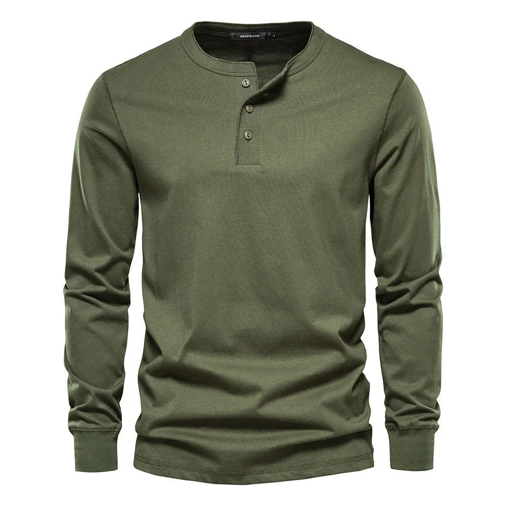Klassisk Herre Langærmet Bomulds Henley Skjorte