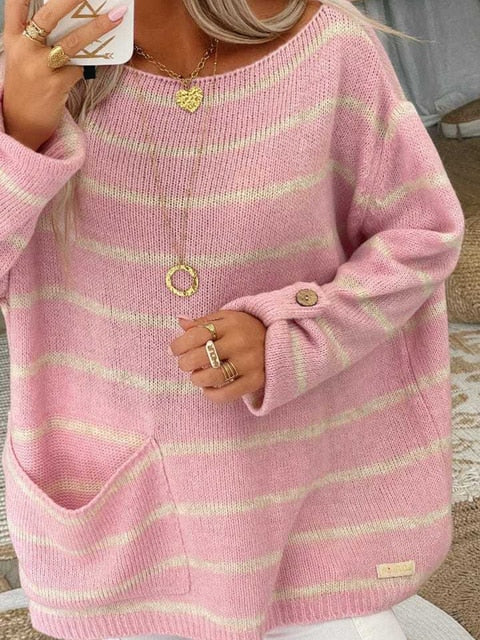 Mathilde | Lun Strikket Sweater med Striber til Vinterdage