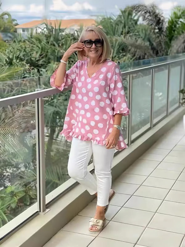 Freja | Elegant Vintage Bluse med Retro Print