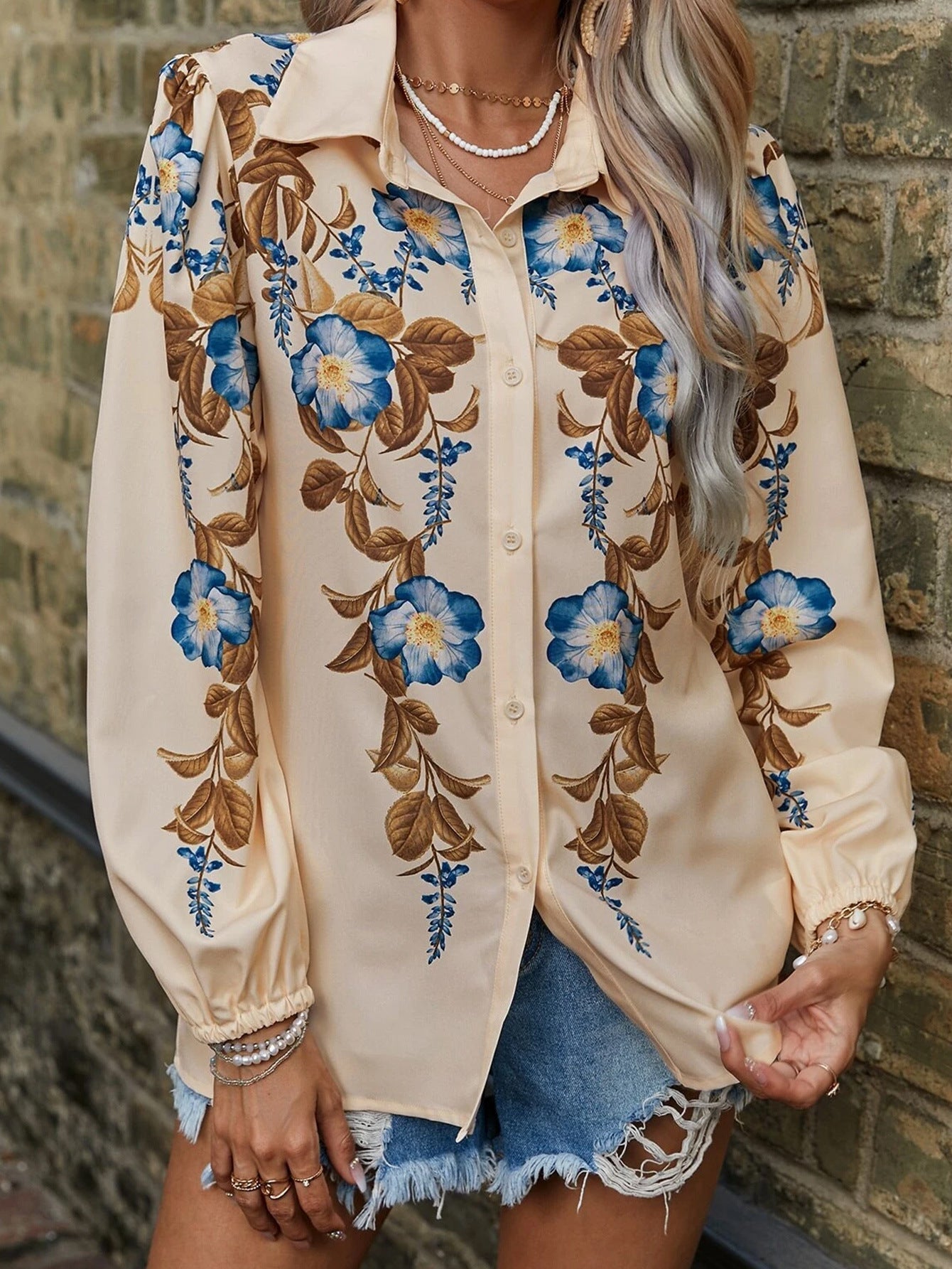 Alma | Langærmet Damebluse med Blomstermønster