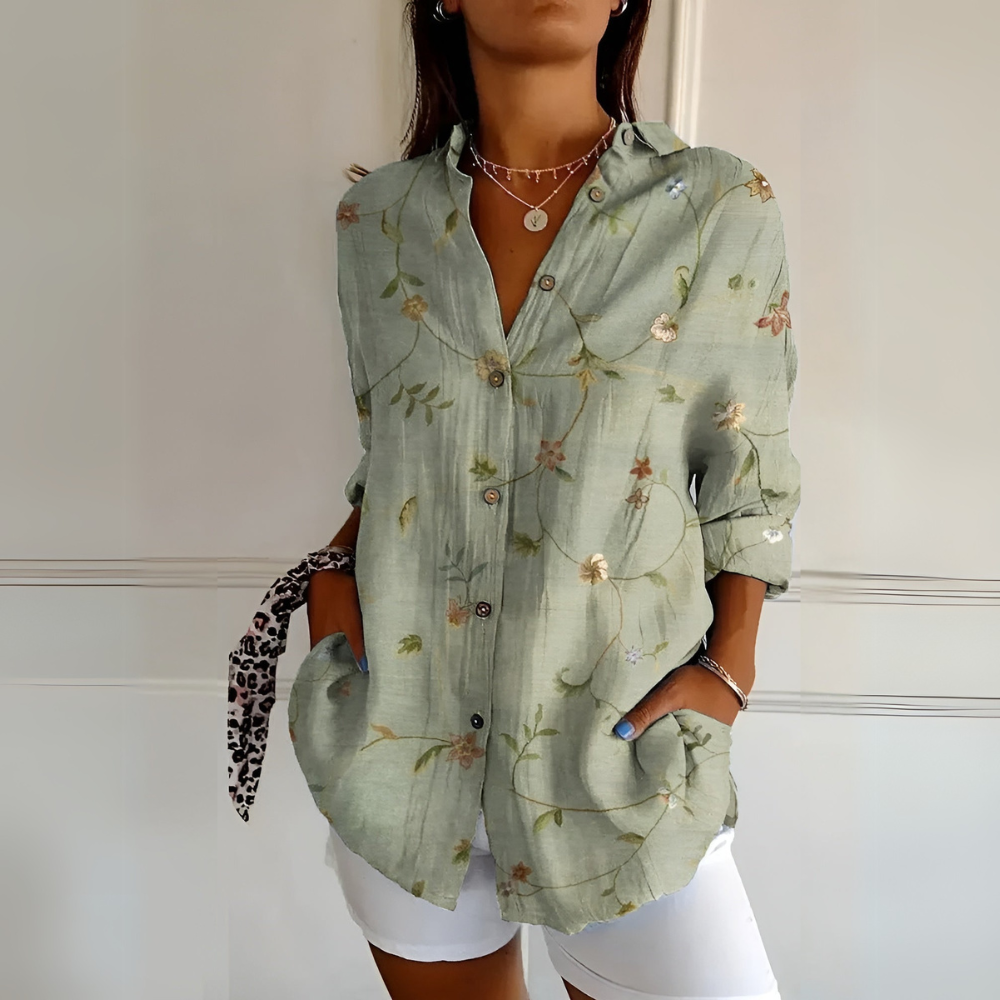 Liva | Blomstret Damebluse med Lange Ærmer
