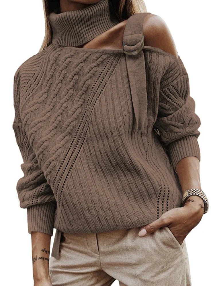 Mette | Vinter Chic Leopard Sweater med Én Skulder