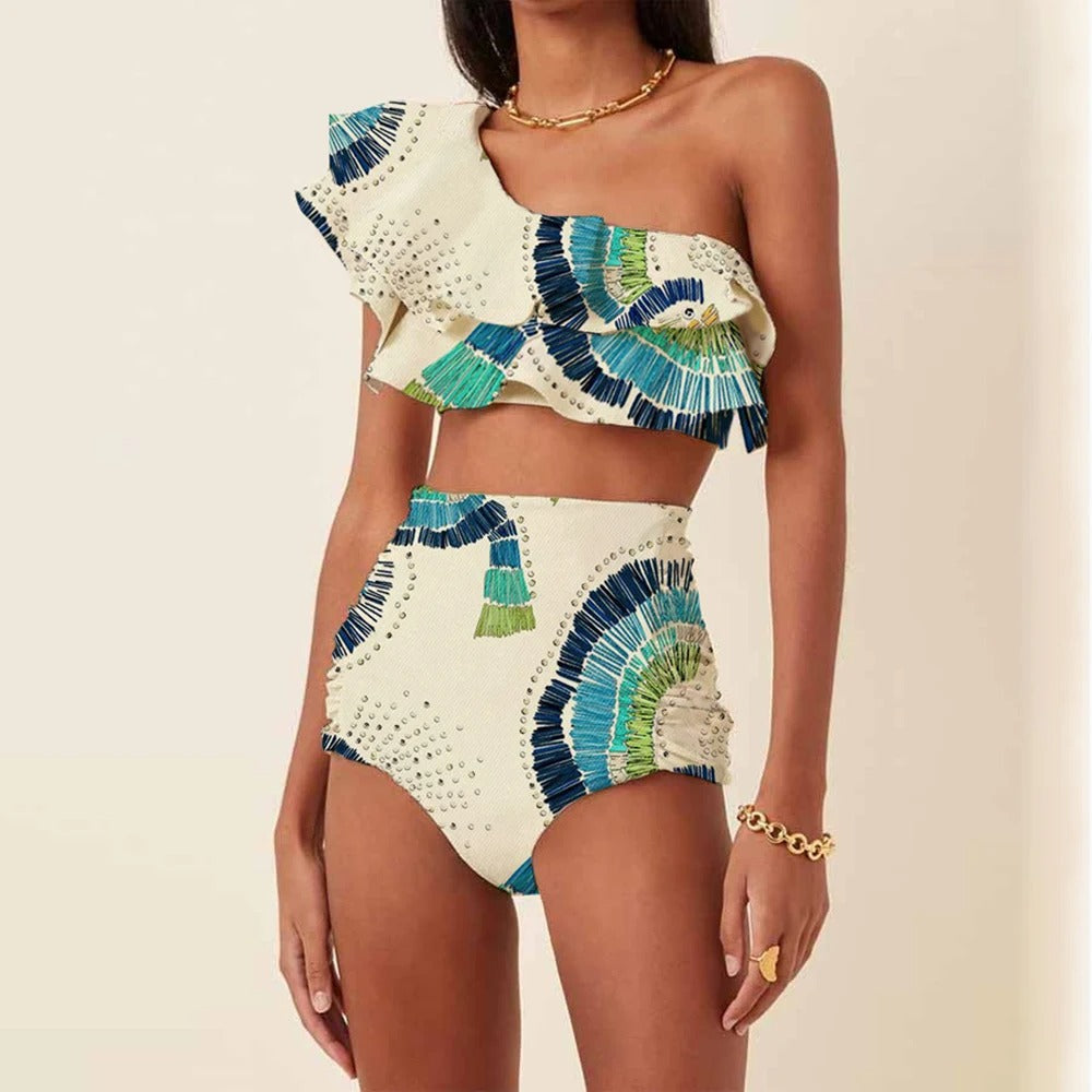 Sofie | Kvinders Asymmetriske Bikini med Høj Talje