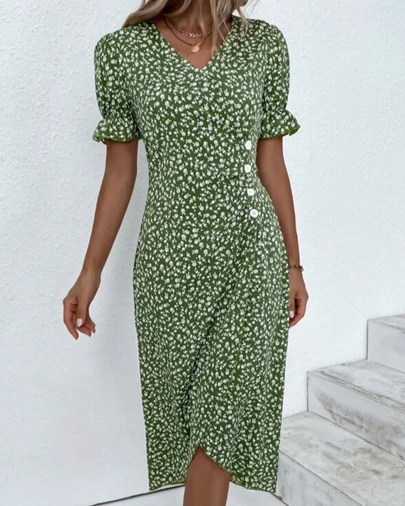 Rosa | Elegant Kjole med Blomsterprint og V-hals