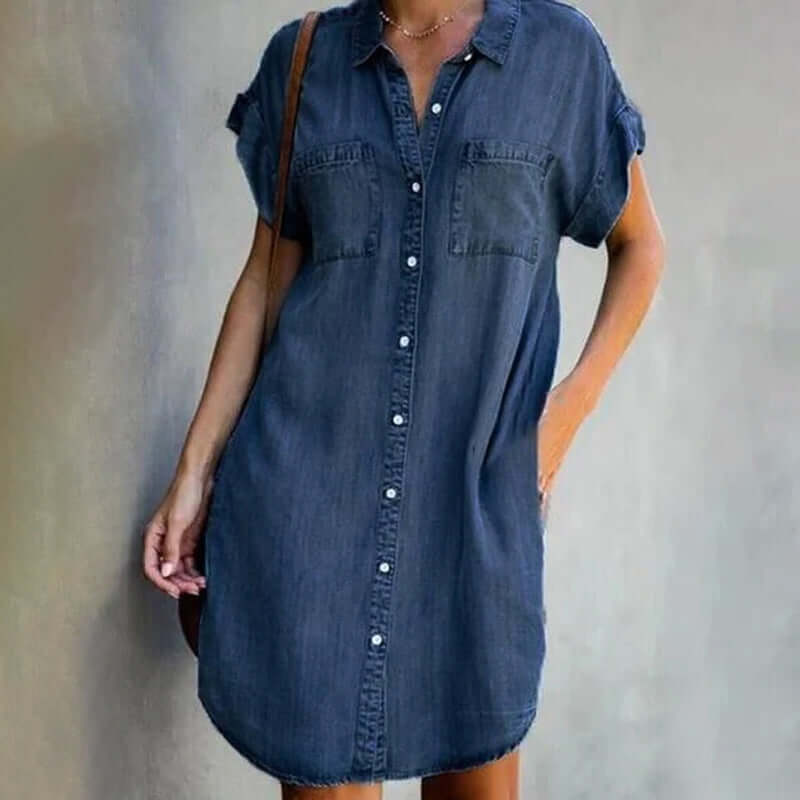 Camilla | Elegant Denim Skjortekjole til Kvinder