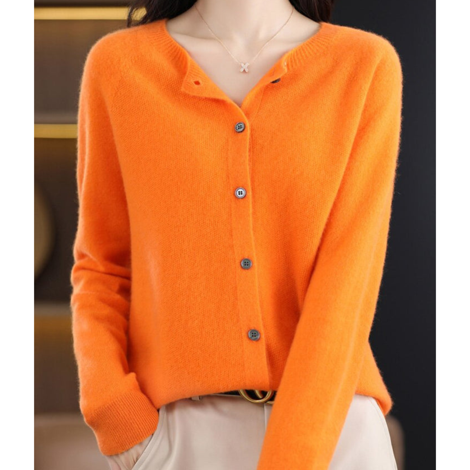 Lea | Dame Cardigan Sweater med Rund Halsudskæring
