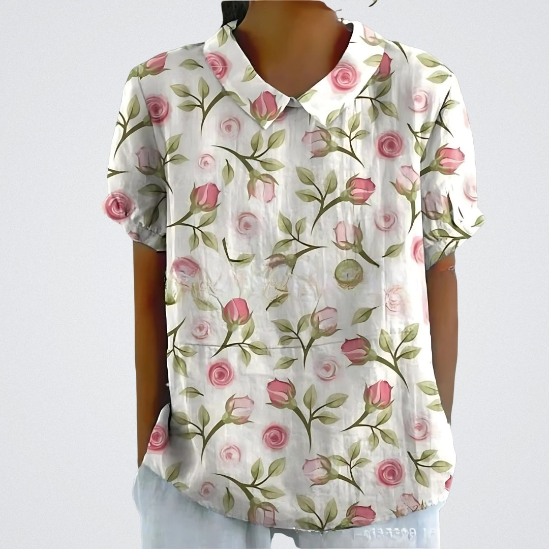 Lina | Blomstret Linnedbluse