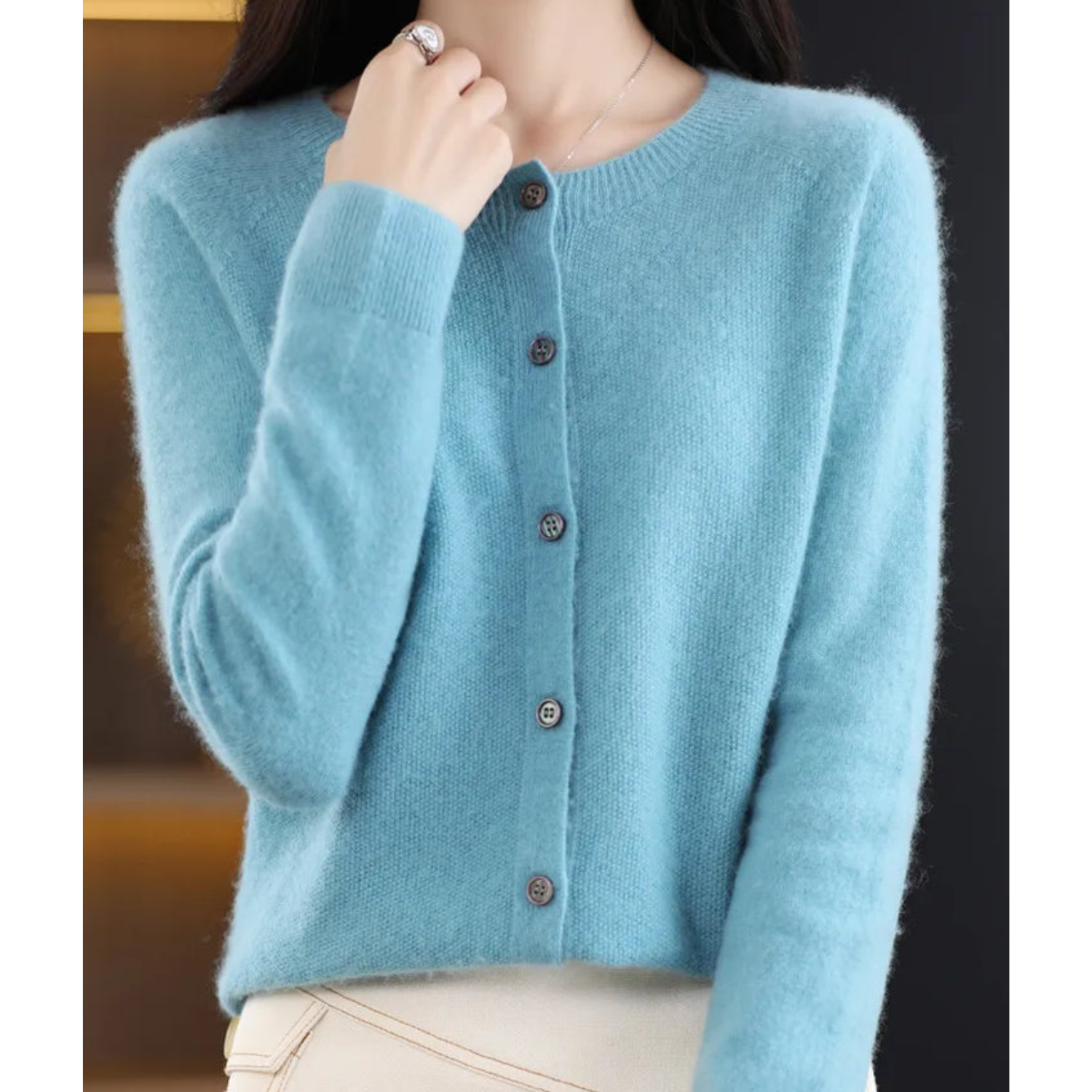 Lea | Dame Cardigan Sweater med Rund Halsudskæring