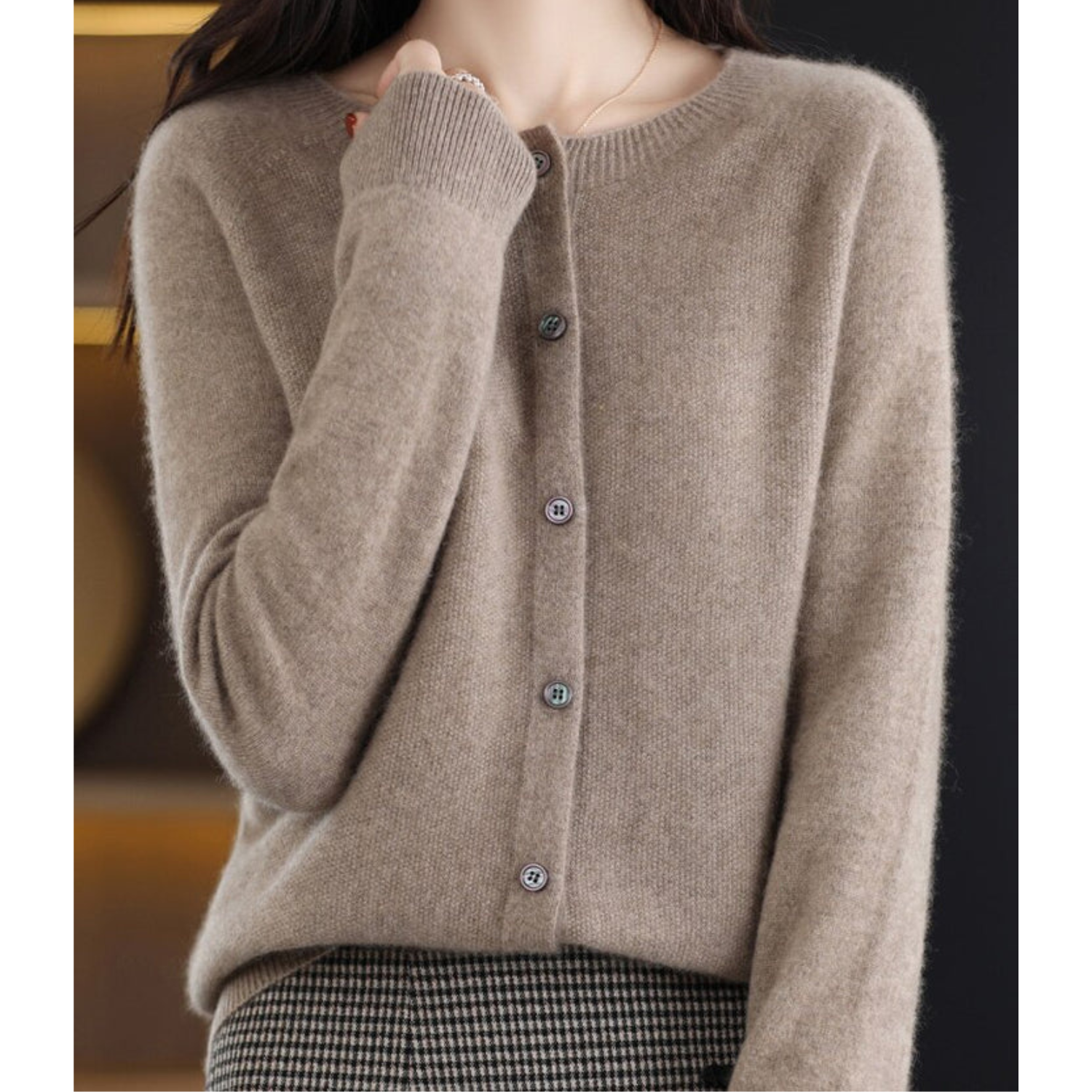 Lea | Dame Cardigan Sweater med Rund Halsudskæring
