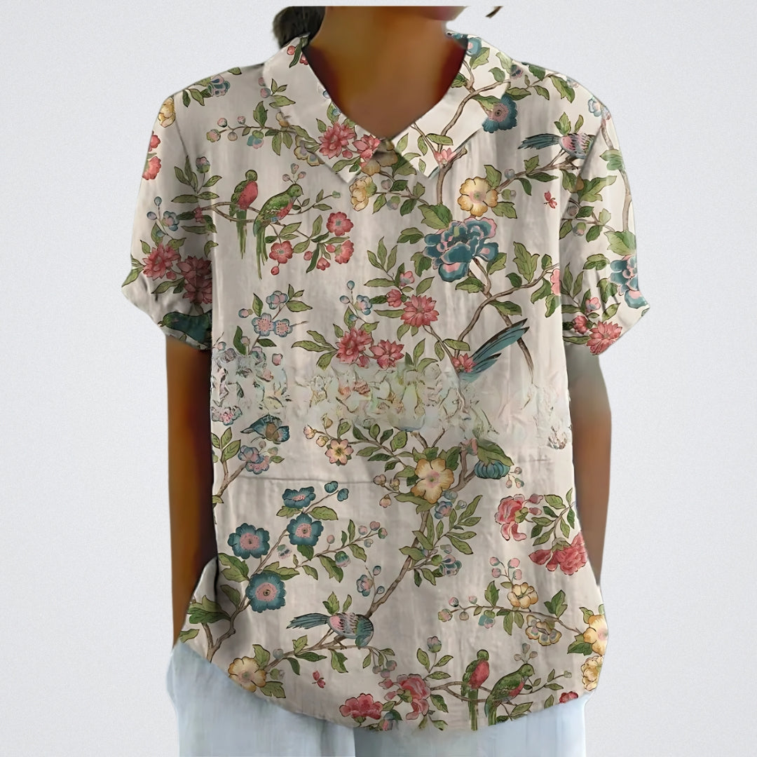 Lina | Blomstret Linnedbluse
