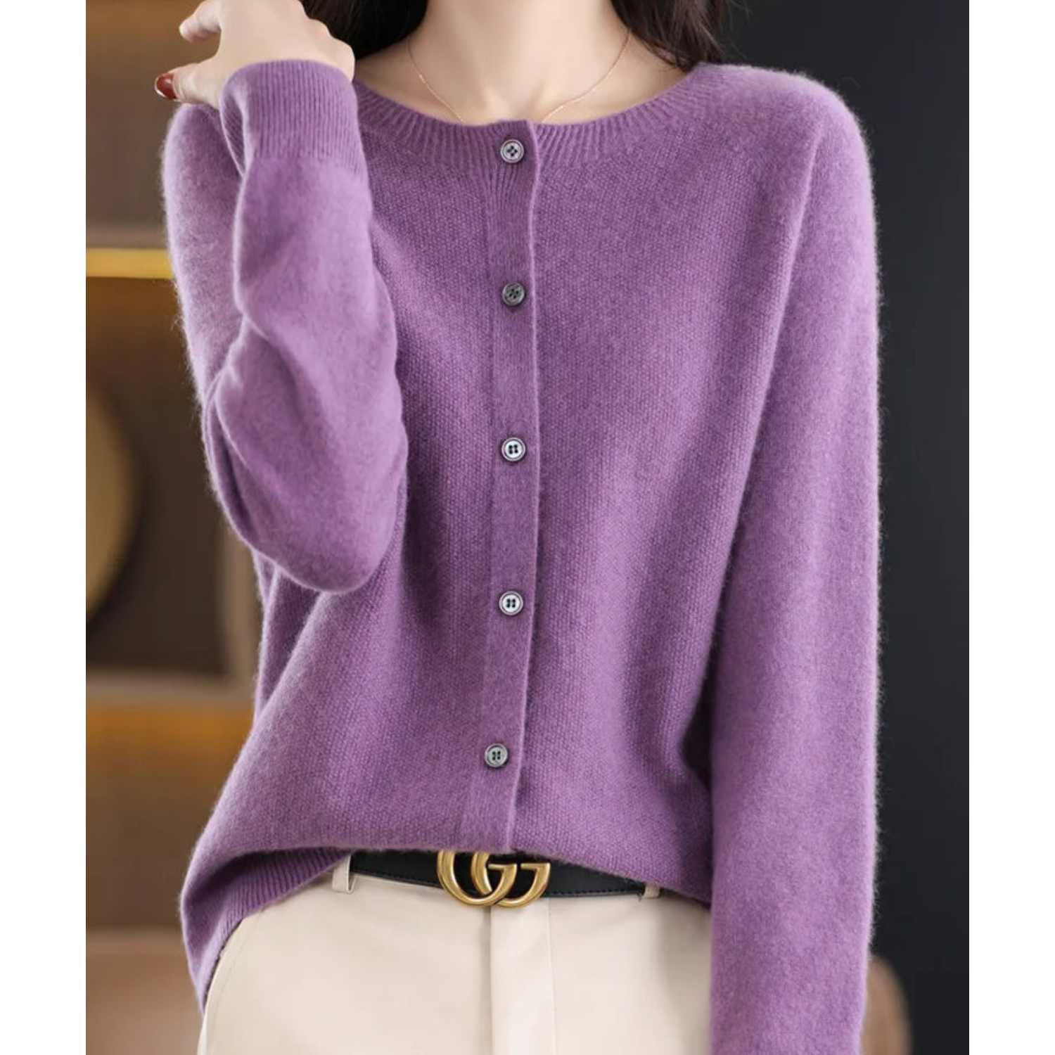 Lea | Dame Cardigan Sweater med Rund Halsudskæring
