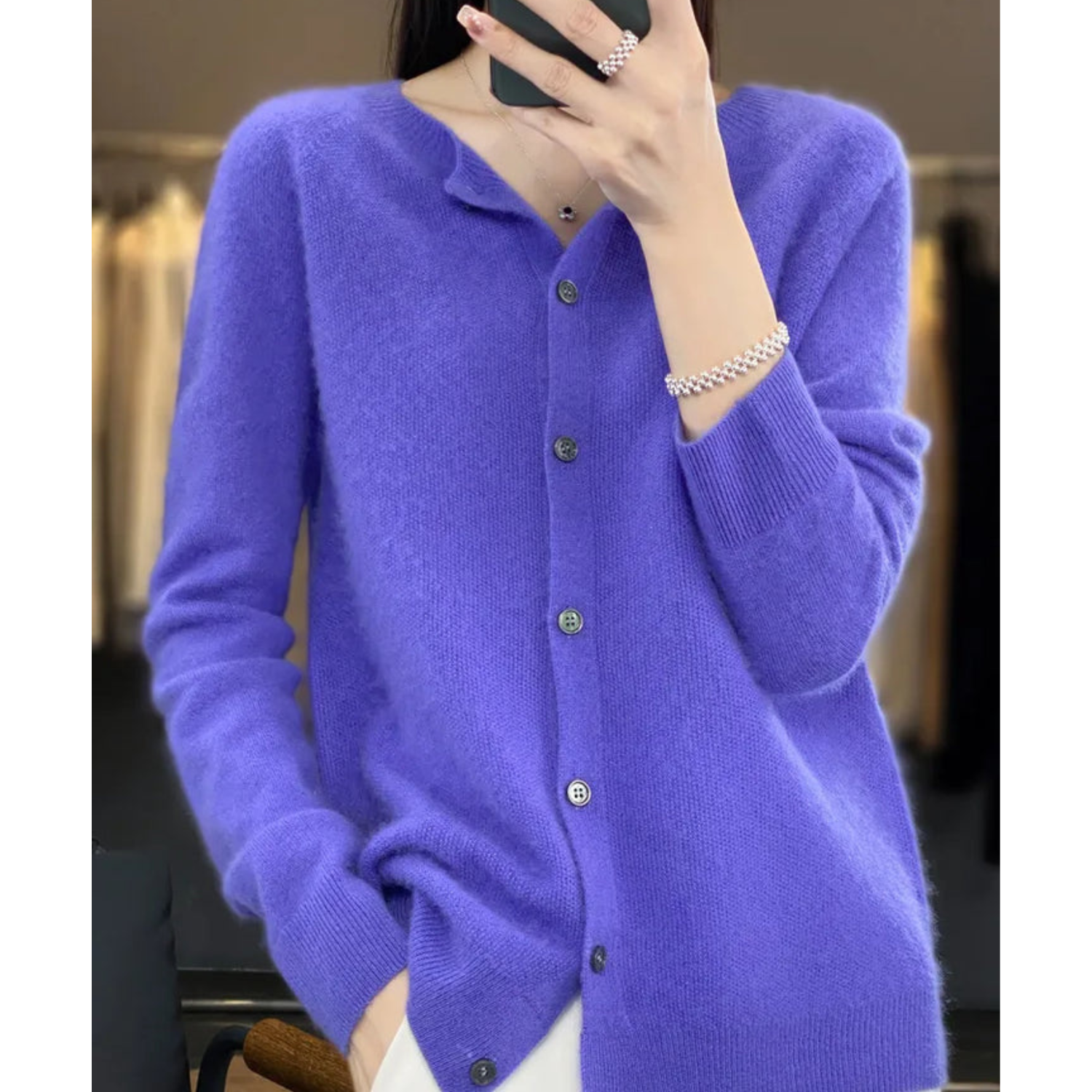 Lea | Dame Cardigan Sweater med Rund Halsudskæring