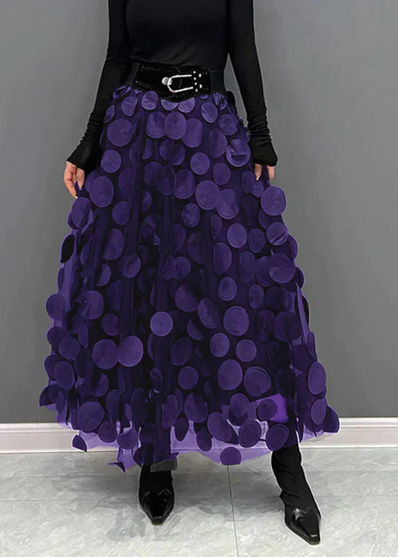 Christel | Elegant Sort Prikket Tylskørt med Patchwork