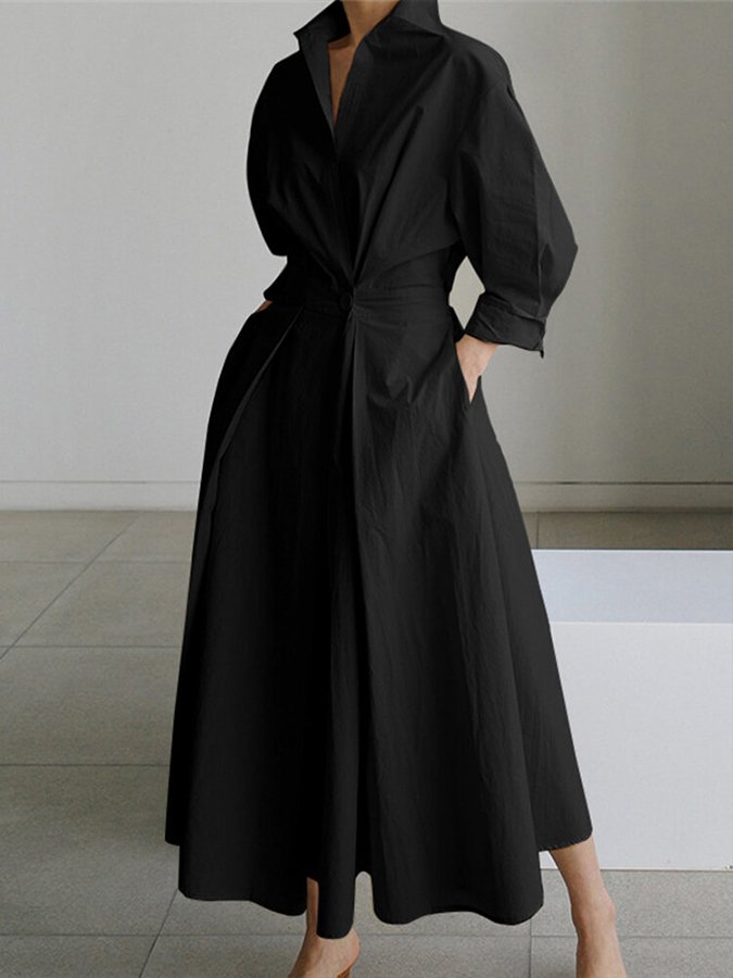 Clémence | Elegant Midi Kjole med Knapper