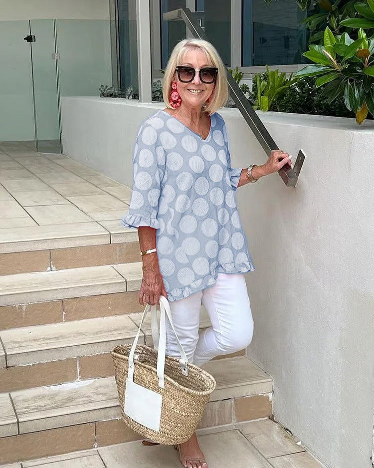 Freja | Elegant Vintage Bluse med Retro Print