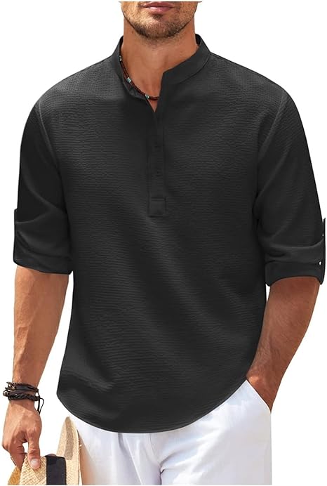 Herre Sommer Casual Struktur Henley Skjorte