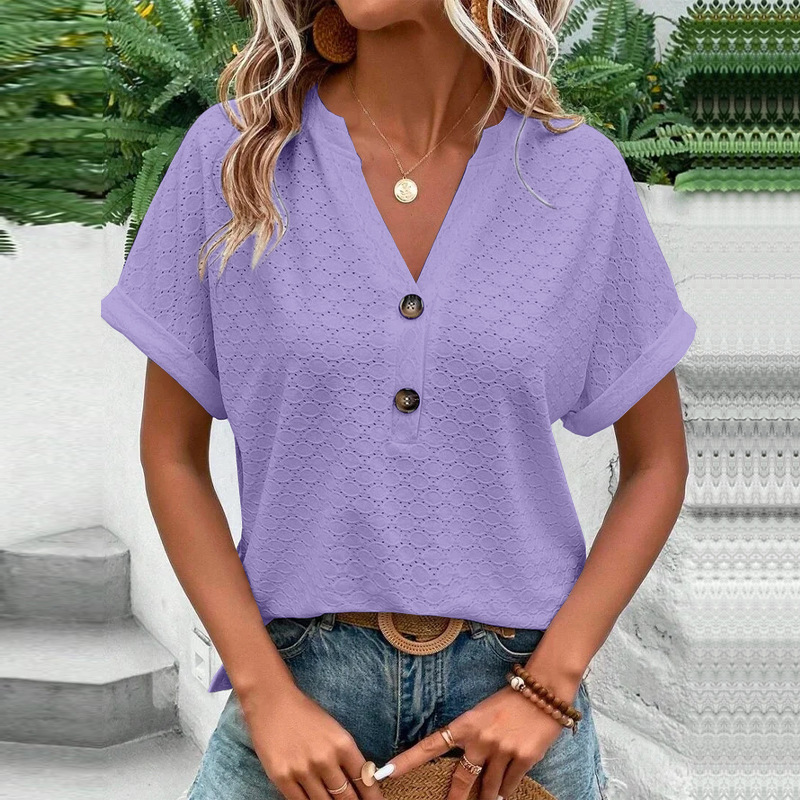 Elegant kortærmet bluse med knapper til damer