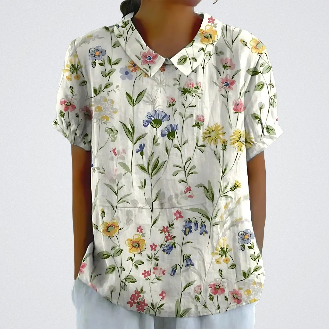 Lina | Blomstret Linnedbluse