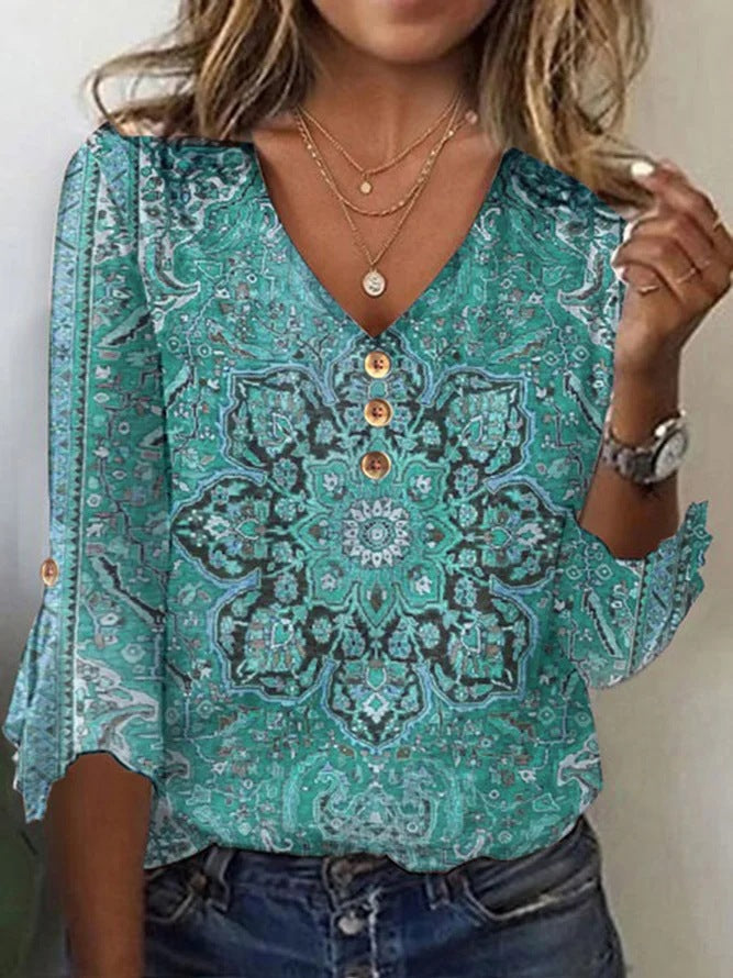 Anna | Bluse med Blomsterprint og V-Hals
