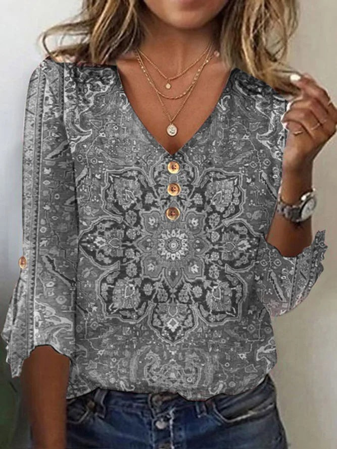 Anna | Bluse med Blomsterprint og V-Hals