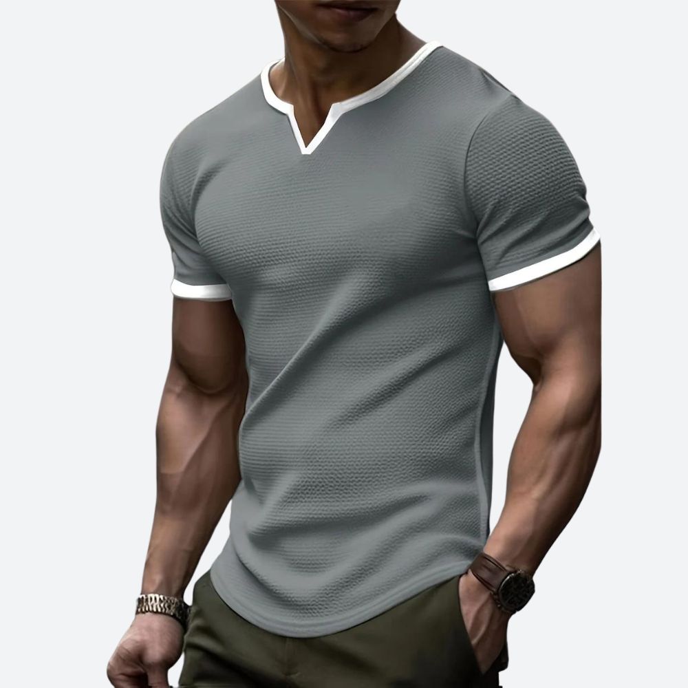 V-Hals T-shirt i Waffle-Strik