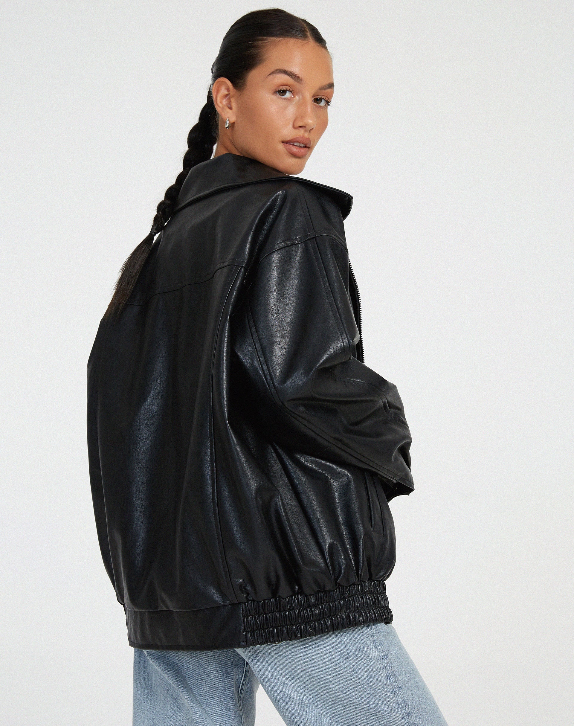 Dame Læderjakke Oversize til Hverdag