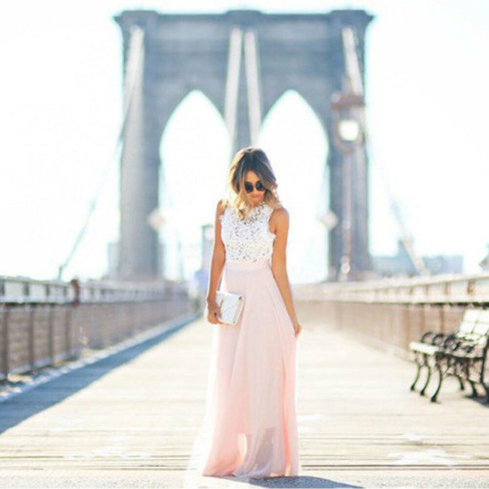 Elin | Elegant Maxi Kjole med Blondeoverdel