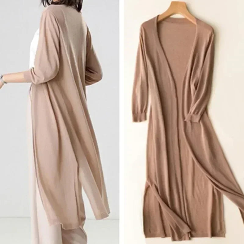 Rebecca | Let Kvinders Letvægts Lang Cardigan med Åben Front