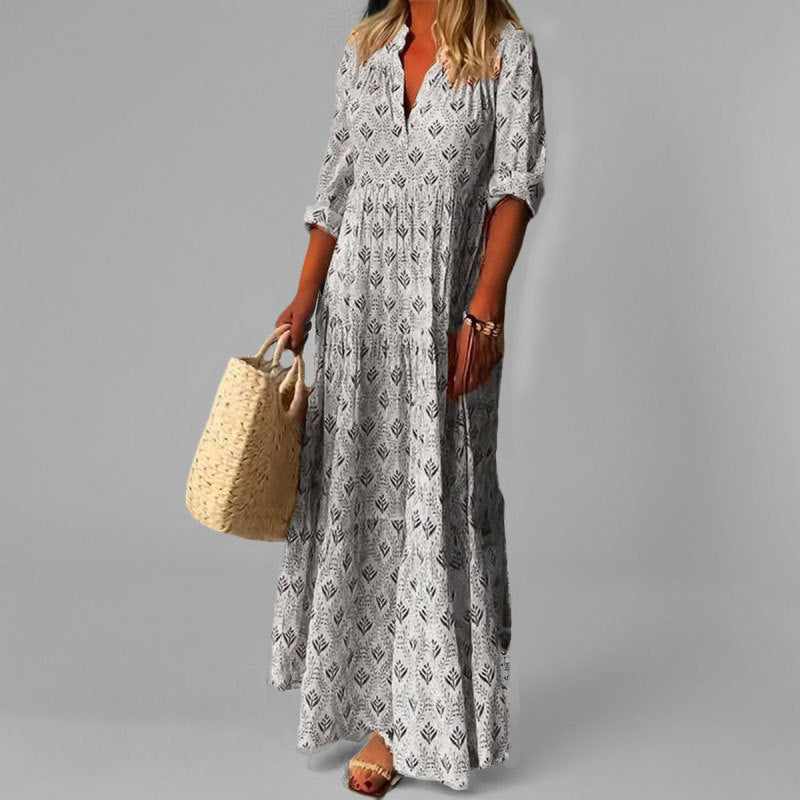 Freja | Let og Løs Bomulds Maxikjole med Vintageprint