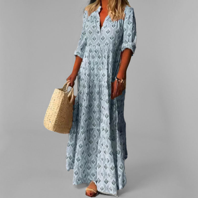 Freja | Let og Løs Bomulds Maxikjole med Vintageprint