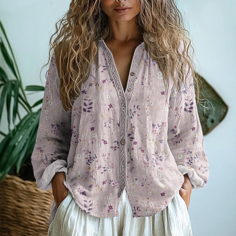 Ida┃Vintage Bluse Med Bladprint