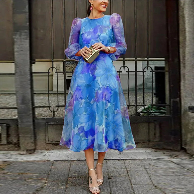 Elegant kjole med blomsterprint til kvinder